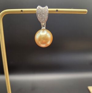 13mm Golden Cultured South Sea Pearl, Zirc Over Silver Enhancer